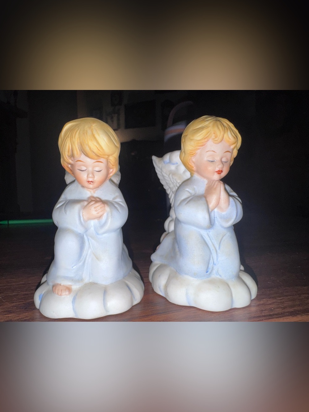 Vintage Set Of 2 Praying Angel Boy Girl Heaven Tapered Candle Holders Ceramic